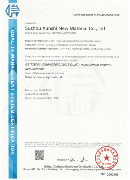 China Suzhou Xunshi New Material Co., Ltd Certificações