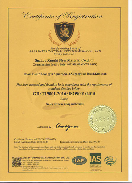 China Suzhou Xunshi New Material Co., Ltd Certificações